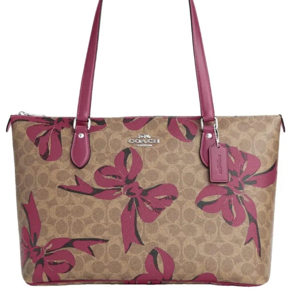 Coach Tan and Pink Bow Tote Bag